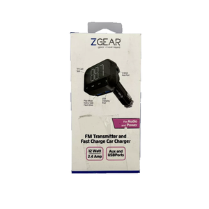 ZGear FM Transmitter and Fast Charging Car Charger 12 watt 2.4 amp Aux & USBport