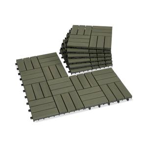Acacia Wood Decking Tiles 9PCS - Easy Snap Interlocking Deck Tiles for Patio Poolside Balcony Decor - All Weather Waterproof Flooring for Indoor & Outdoor (Round Joints) (12x12", 1. Muted Green - 12 Slats)