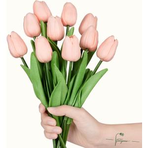 10Pcs Light Pink Tulips Artificial Flowers Real Touch Faux Tulips PU Fake Flowers for Home Decor - Easter Spring Table Arrangement in Vase (Bedroom, Living Room, Kitchen)