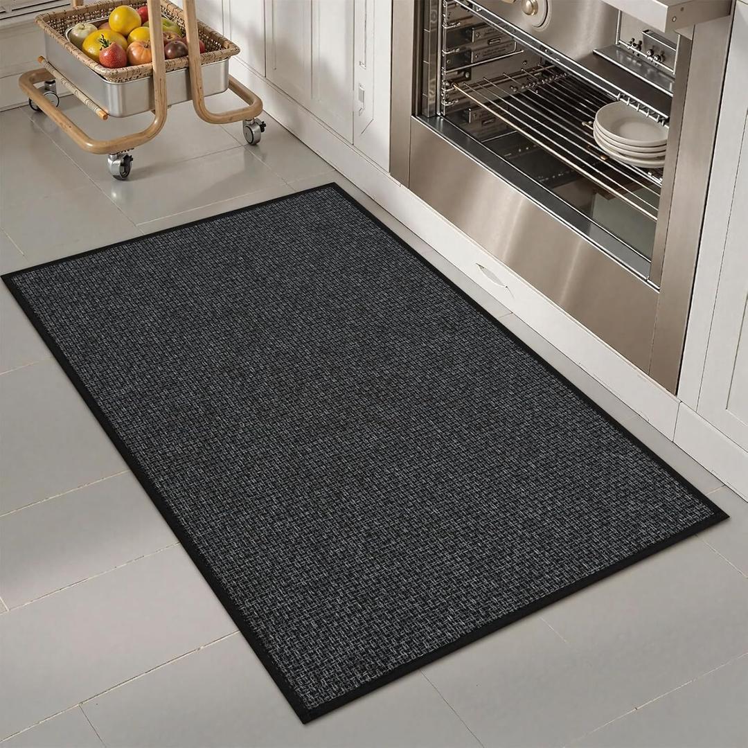 KIMODE Comfort Kitchen Mats for Floor 20" x 32",Farmhouse Washable Kitchen Rugs Non Slip,Absorbent Laundry Sink Standing Mat Carpet for Doorway,Bathroom,Office,Dark Grey (1'8" x 2'8" (Rectangular))