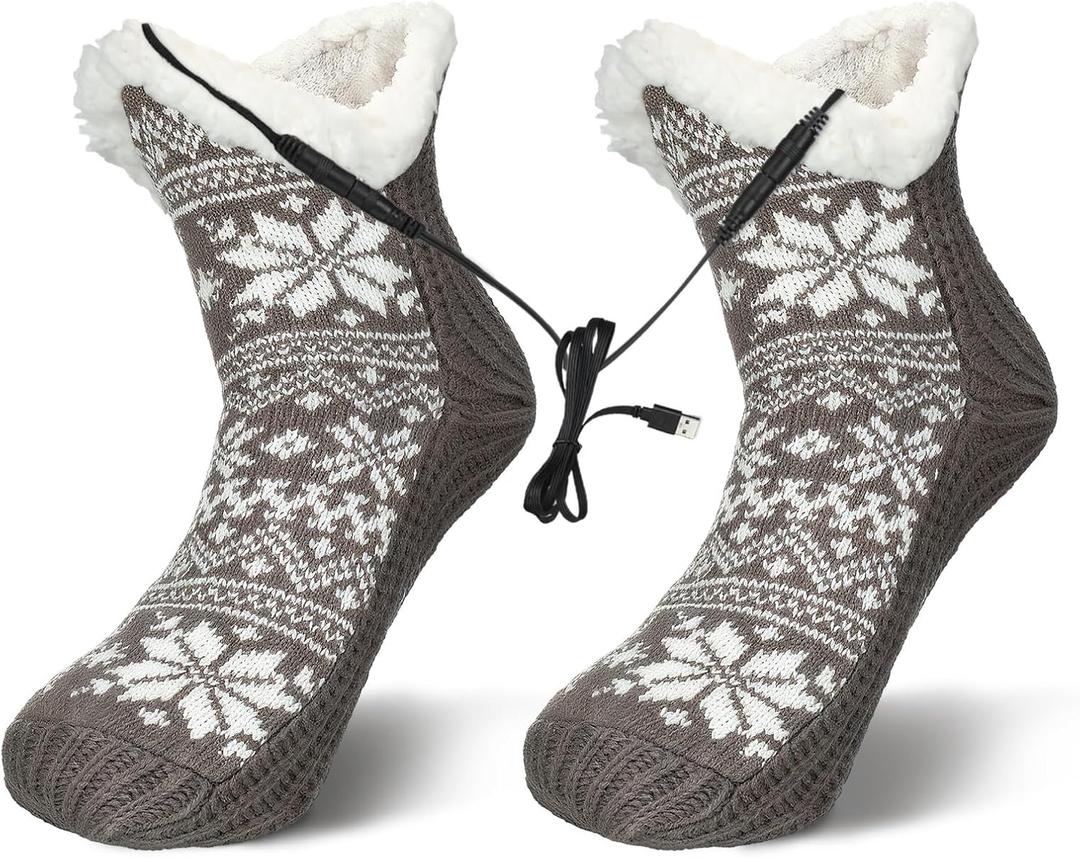 Mepase Electric Heated Fleece Slipper Socks for Men Women Winter USB Fluffy Fuzzy Warm Slipper Socks Thermal Feet Warmers