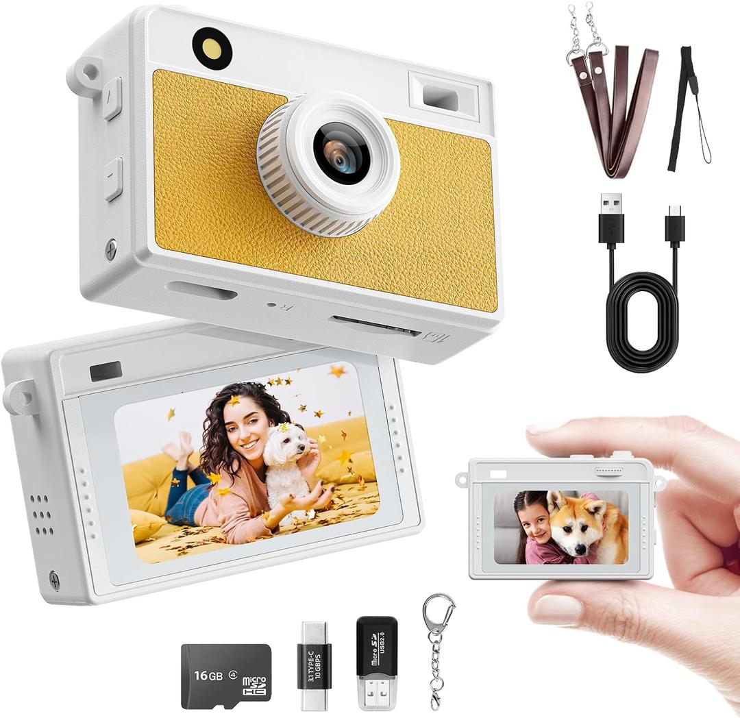 HOTU Mini Keychain Camera, 2K 20 MP Mini Digital Camera with 16G Card for Travel and Vlog, Long Battery Life, Photo Video Camera Compact and Portable for Kids, Teens, Yellow