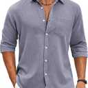 COOFANDY Men's Cotton Linen Button Down Shirts Long Sleeve Casual Summer Beach Shirts for Men (Medium, Mottled Navy)