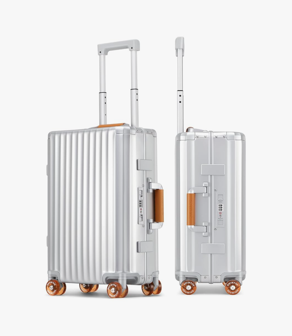 ROAMING 24 Inch Check Luggage Durable All Aluminum Hardshell Suitcase - Zipperless Luggages Airline Approved with 360° Spinner Wheels, TSA Lock, USB Port Smart Organizational Pockets（Silver orange）