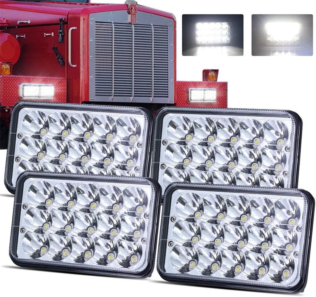 LEDUR 4x6 LED Headlight Dot Approved Hi/Lo Sealed Beam Replacement H4651 H4652 H4656 H4666 H6545 Compatible with Peterbilt Kenworth T600 W900 T800 Truck Peterbilt 379 S10 RV Freightliner