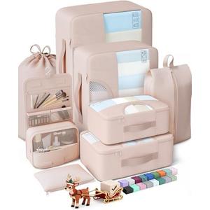 8 Set Packing Cubes for Travel, Birthday Gifts for Women Mom Her, Cruise Ship Essentials Accessories for Beach Vacation, Suitcase Organizer Bags for Luggage with Hanging Toiletry & Shoe Bagm Dutch Cream