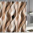 Brown Shower Curtain, Modern Abstract Grey and Brown Striped Shower Curtain Set for Bathroom Waterproof Tan Shower Curtain with Hooks, 72x72 Inch