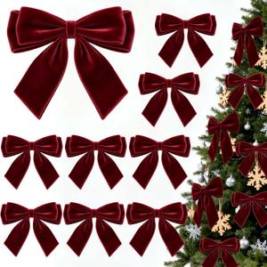 24Pcs Velvet Bows for Christmas Tree, Dark Red Bows Christmas Decorations with Twist Tie, Bulk Burgundy Velvet Ornaments for Wreath Garland Gift Wrapping Wedding Champagne Parties Decor, 6*6in