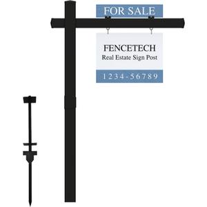 Vinyl PVC Real Estate Sign Post 6' Tall, Realtor Yard Sign Post (Connected type), 47" Arm Holds Up to 36" Sign - Black (No Sign)