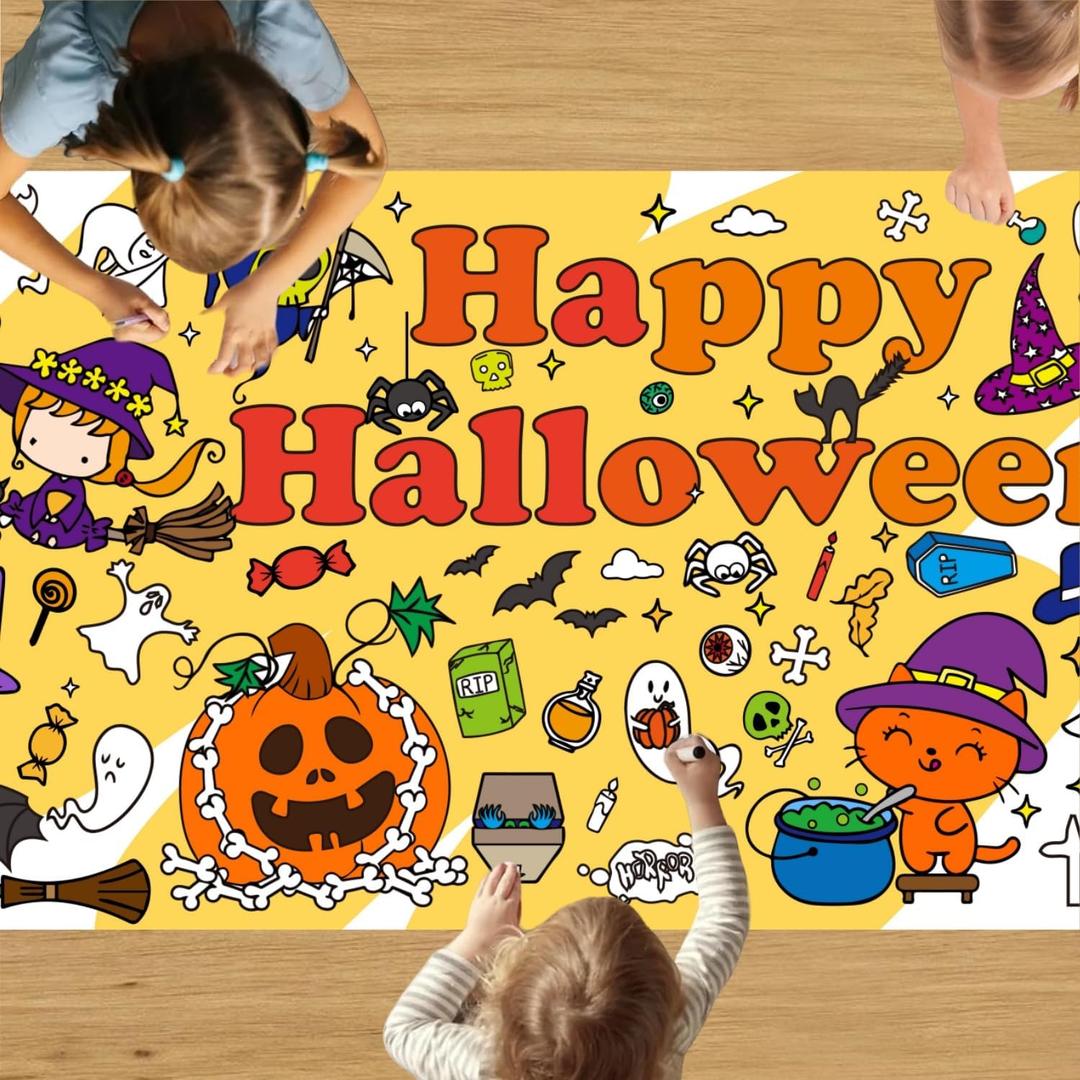Artlunar Halloween Giant Coloring Poster Witch Ghost Bat Tablecloth for Kids Halloween Basket Stuffers Crafts Activities Toys Parties Classroom Decor 31 x 72 Inches