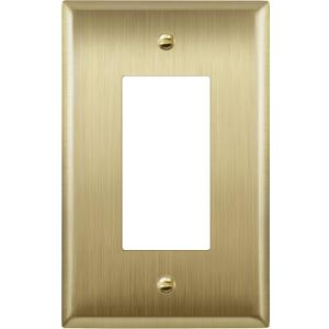 LIDER Decorator Switch or Receptacle Metal Wall Plate, Stainless Steel Outlet Cover, Corrosion Resistant, Mid-Size 1-Gang 4.88" x 3.11", 201 Stainless Steel, LMWP-31M-BB, Brushed Brass