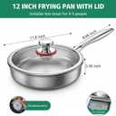 12 Inch Stainless Steel Pan, 5pcs Tri-Ply Stainless Steel Frying Pan with Lid, Dishwasher & Oven Safe, Induction Cooking Skillets, Fast & Even Heat and Detachable Handle
