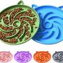 2Pcs Silicone Slow Feeder Cat Bowl,Puzzle Feeder,Interactive Toys,Slow Feeding cat Bowl Suitable for All Dry and Wet Foods,Easy to Clean Silicone Bowls (Green and Blue)