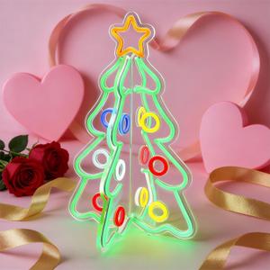 Christmas Neon Sign, 3D Acrylic LED Tree Light with Adjustable Brightness, Tabletop Holiday Decoration for Indoor & Outdoor, USB Powered, 2-Piece Easy Assembly Valentine Day Gifts Room Decor