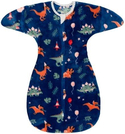 ZIGJOY Shark-Fin Transition Swaddle - 2.5 Tog Fleece Transition Sleep Sack 3-6 Months Warm Plush Baby Wearable Blanket with 2- Way Zipper for Winter Dinosaurs