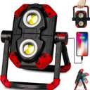 Yzoni LED Work Light Rechargeable, 2 COB 2500LM Folding Portable Flood Light with Magnetic Base and 360 Rotation Stand, Spotlights for Camping, Car Repairing, Emergency and Job Site Lighting (Dark Red)