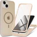 for iPhone 15 Case with Built-in Screen Protector Anti-Scratch,for Apple iPhone 15 Protective Phone Cases,Compatible with MagSafe for Men Women-Off-White