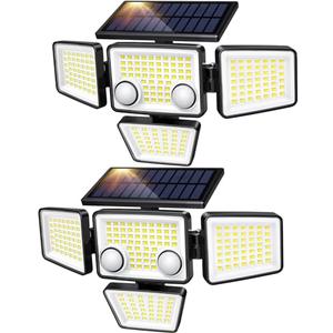 LYWALT Solar Outdoor Lights - 3000LM 188 LED Motion Sensor Outdoor Lights, 4 Heads Security Light,IP65 Waterproof, Easy Install,270°Wide Angle Flood Wall Light with 3 Modes for Backyard Yard (2 Pack)