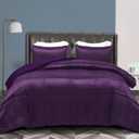 Whale Flotilla 3-Piece Reversible Silky Soft Twin Comforter Bedding Set, Luxurious Satin Comforters Twin Size with 2 Satin Pillowcases, Lightweight Duvet for All Seasons, Purple