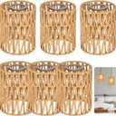 6 PCS Rattan Lamp Shade,Small Wicker Pendant Light Shade - Cylinder Woven Wicker Lampshades Replacement,Paper Rope & Metal Frame,Bohemian Ceiling Hanging Light Shades for Wall Light