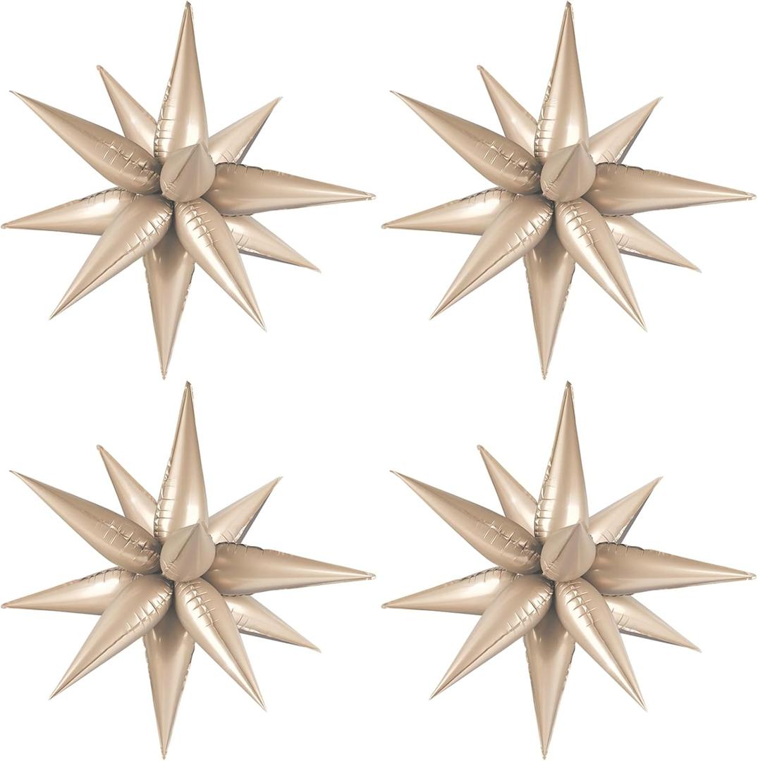 Moukiween 60 PCS Caramel Star Balloons, 12 Point cone Explosion Star Foil Balloons for Birthday, Baby Shower, Bridal Shower, Wedding, Festivals Decorations (Caramel)