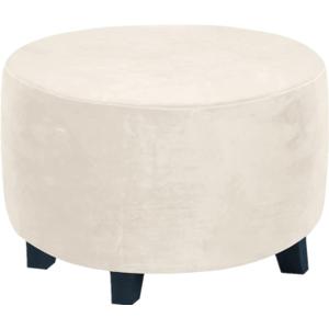 Round Ottoman Slipcover Stretchable Footstool Cover with Elastic Bottom | Plush Velvet Fabric | Fits Storage Ottomans, Poufs & Stools (Ivory, X-Large)