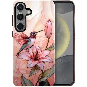 Compatible with Samsung Galaxy S24 FE Case,Glossy Case All-Round Protection Shockproof Anti-Scratches TPU Cover,Cases for Man Woman-Blooming Pink Rose Bird