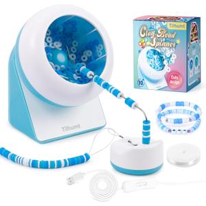 Tilhumt Clay Bead Spinner, Electric Bead Spinner for Jewelry Making, Friendship Bracelets Maker with Needle and Elastic String, Blue (Beads Not Included)