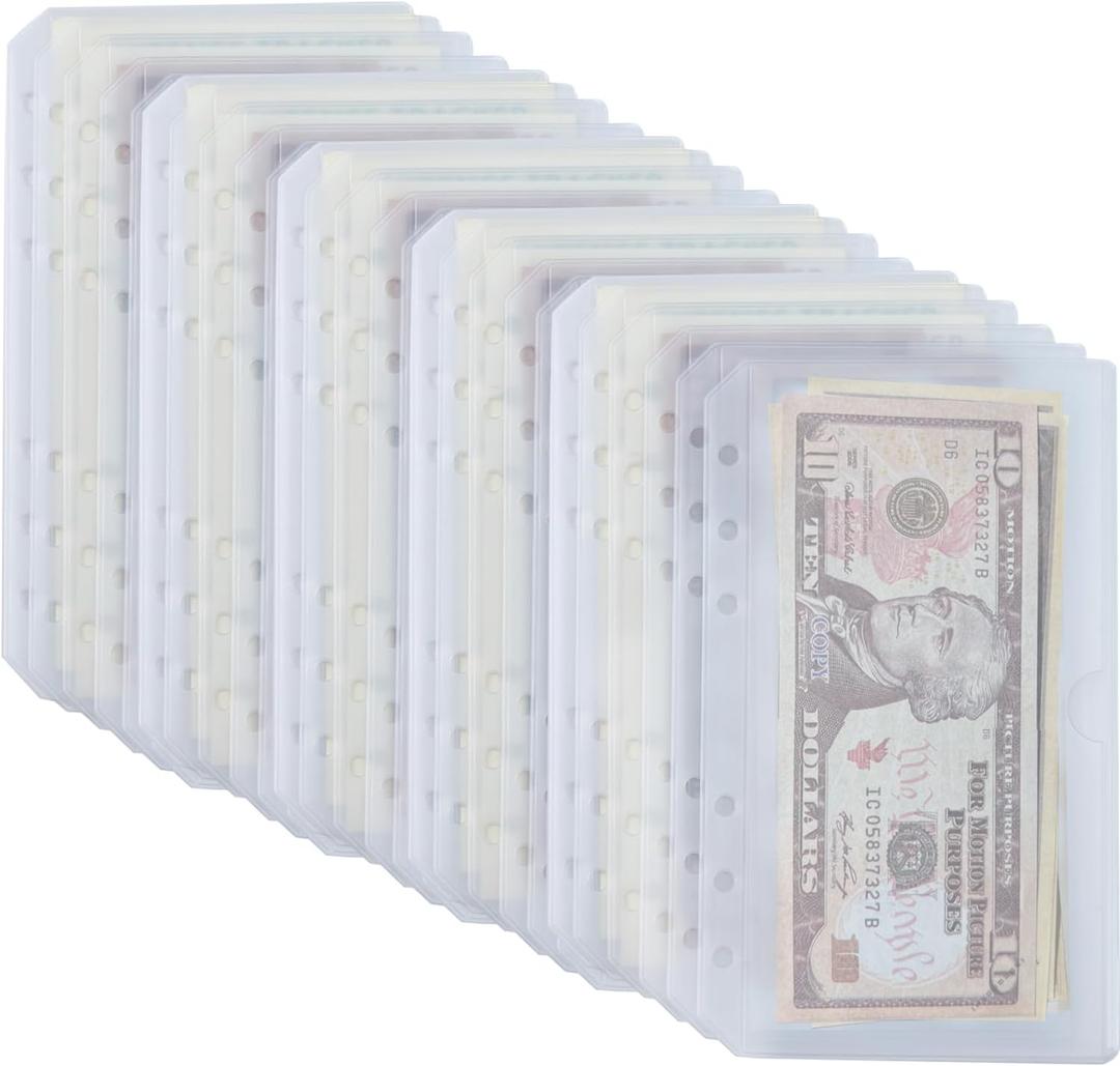 UMSICHT 25pcs A6 Binder Pockets with No Zippers, Semi-Circular Opening, Zipless Budget Envelopes for Cash System, A6 Binder Pouch for 6 Ring Binder, Money Folder Organizer for Cash.