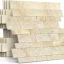 MOFIT Backsplash Tile for Kitchen Peel and Stick Stone Matte Finish,Bathroom Tiles Stickers 3D Wall Panel Linear Mosaic Marble Backsplash Waterproof(10sheets,Beige Gold)