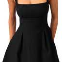 YMDUCH Women's Sexy Sleeveless Square Neck Adjustable Straps Bow Tie A-line Mini Party Club Dress Black M