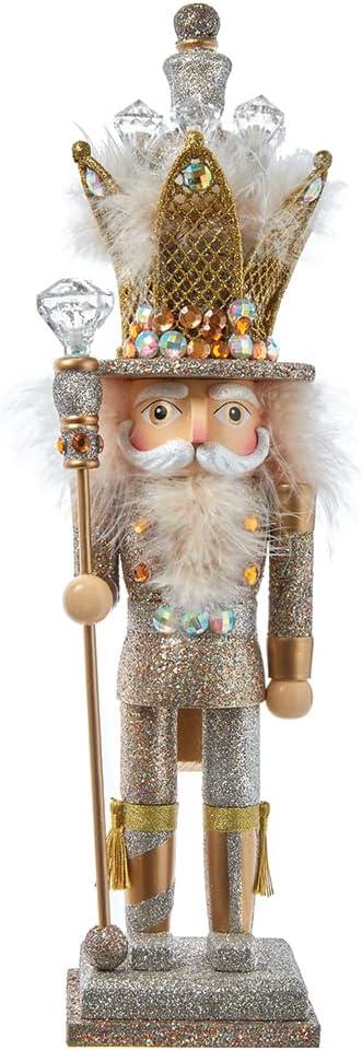 16-Inch Hollywood Platinum and Gold Glitter King Nutcracker