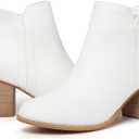 SHIBEVER Women's Ankle Boots Heel: Chunky Low Heeled Almond Toe Short Booties with Zipper Faux Suede Dress Western Fall 2025 Shoes (7.5, White Pu)