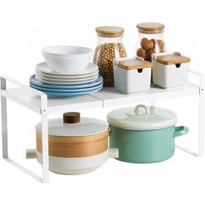 Expandable Metal Kitchen Storage Shelves, Kitchen Cabinet and Counter Shelf Organizer for Bathroom Bedroom Office Table Desk Pantry Storage