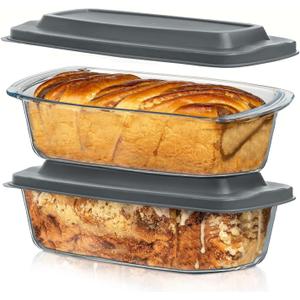 Razab LARGE 7.6 Cups/ 1800 ML/ 1.9 Qt Glass Loaf Pan with Lids (Set of 2) - Meatloaf Pan BPA free Airtight Lids Grip Handle Easy Carry, Microwave and Oven Safe - Loaf Pans For Baking Bread, Cakes