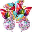 2 x KatchOn, Big, Colorful Butterfly Balloons - 38 Inch, Pack of 6 | Fairies Theme Butterfly Party Decorations | Rainbow Butterfly Theme for Girls, Butterfly Birthday Decorations | Butterfly Foil Balloons
