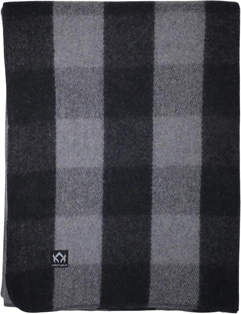 Arcturus Military Wool Blanket - Warm, Thick, Washable - Great for Outdoors, Camping, Stadium Blanket, Picnics, Travel - Car & Bushcraft Survival Kits (Plaid, Gray Buffalo)