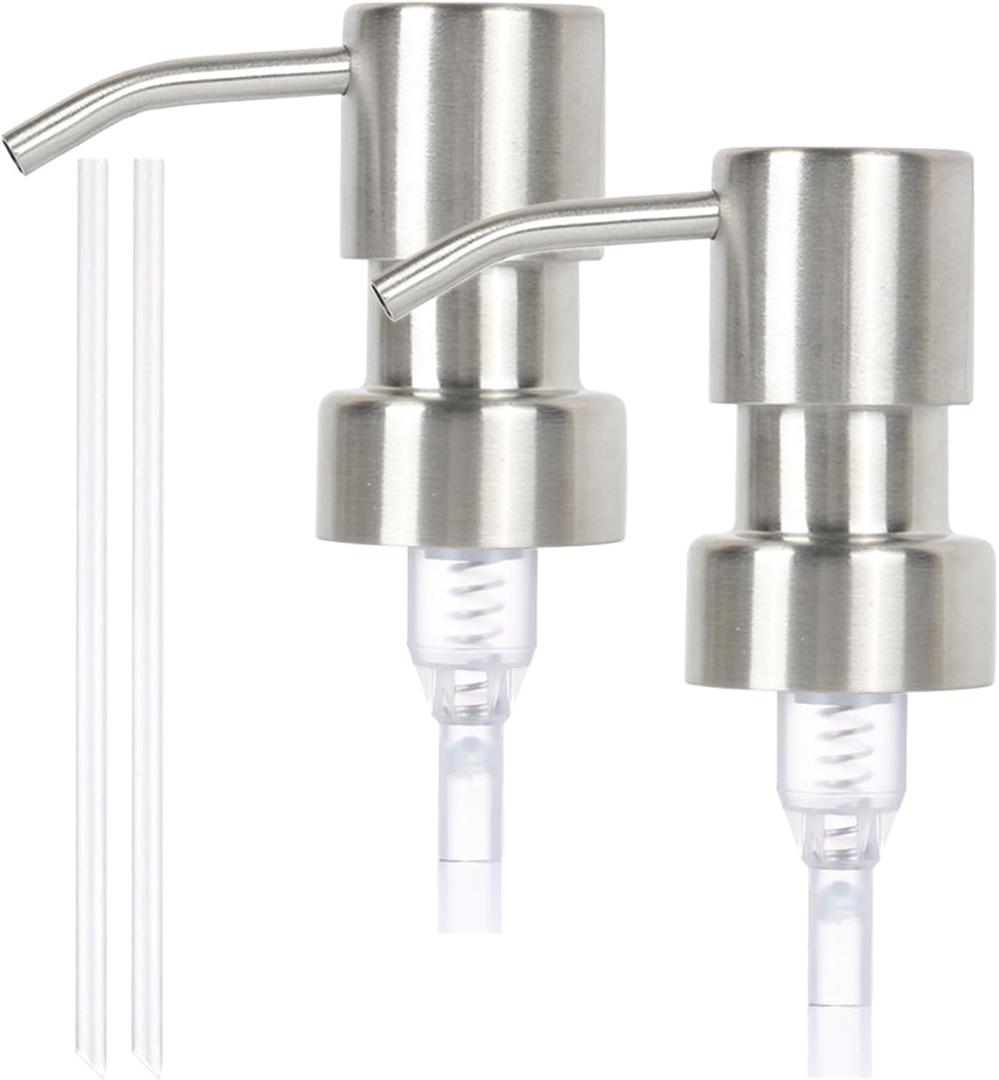 Soap and Lotion Dispenser Pumps, Stainless Steel Replacement Lotion Pump Parts, Brushed Nickel Metal Soap Dispensers2 Pack