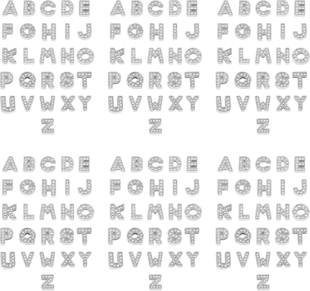 AUEAR, 156 Pack Silver A-Z 8mm Full Rhinestone Slide Charms Crystal Alphabet Letter Alloy for Bracelets Necklace Wristbands DIY Jewelry Making