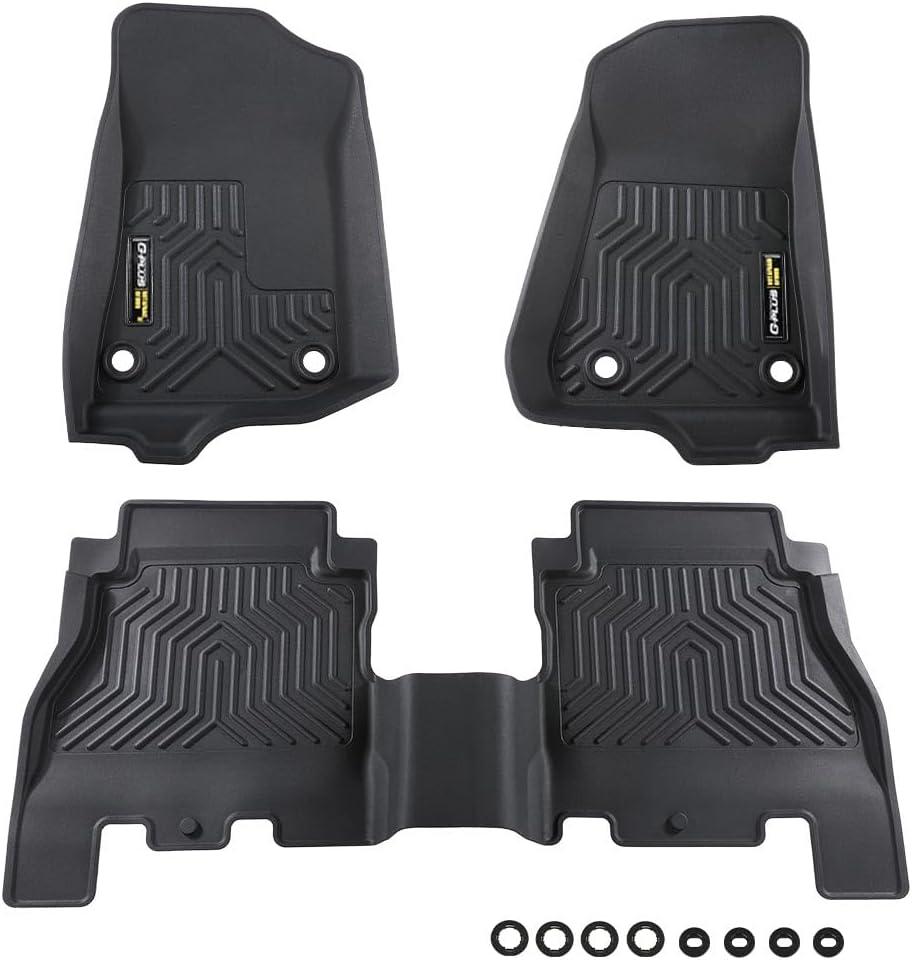 G-PLUS Floor Mats Compatible with Jeep Wrangler JL Unlimited 4 Door Only 2018-2024 (Not Fit for JK or 4XE) All Weather Full Cover Protection Front 1st & 2nd Row Floor Liner Cargo Liners Black (3PCS Fit Jeep Wrangler JL 2018-2024)