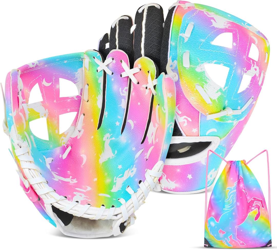 Kids Baseball Glove,Softball Gloves,Baseball Softball Mitt for Kids Girls Toddlers, Tee Ball Glove for Training and Beginner Play, Left Hand Glove, Right Hand Throw (Pink)