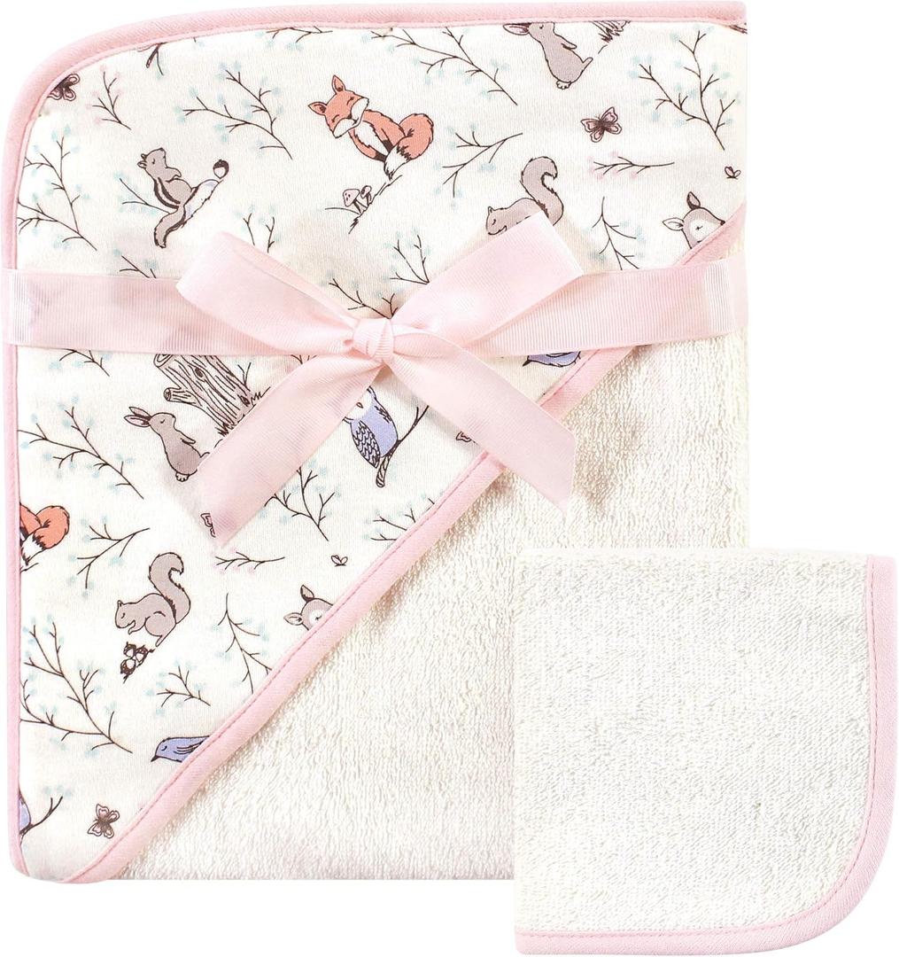 Hudson Baby Unisex Baby Cotton Hooded Towel and Washcloth, Enchanted Forest, One Size