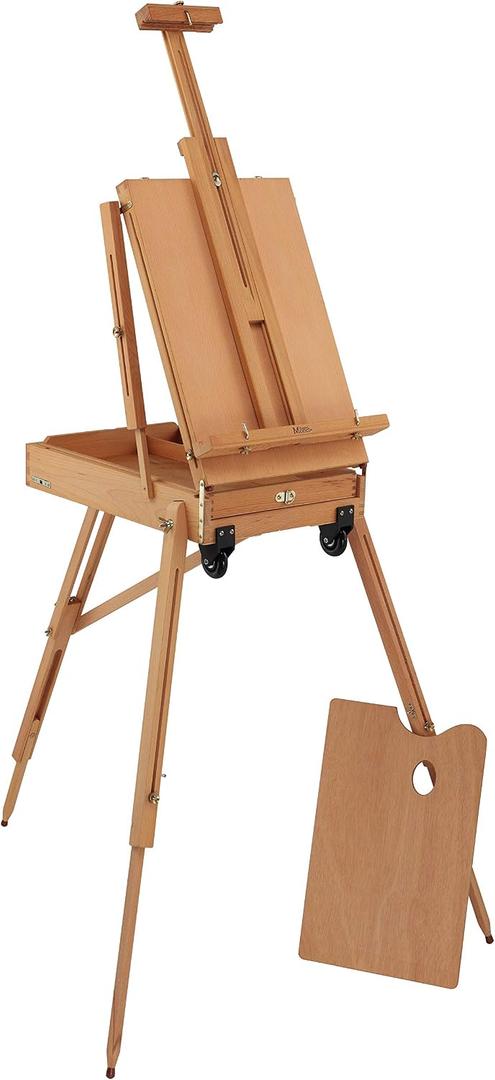 Creative Mark Monet Wooden French Walnut Color Easel & Sketchbox- Portable Lightweight Art Easel with Storage for Adults - Ideal for Drawing, Painting - Includes Palette, Supports Canvas up to 32", Travel