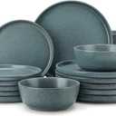 vancasso Plates and Bowls Sets, 18 Pieces Stoneware Dinnerware Set for 6, Ceramic Dish Set for Kitchen, Microwave and Dishwasher Safe, Smoky Teal, Series ZERMATT