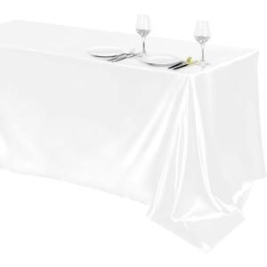 TURSTIN 1 Pack White Satin Tablecloth 102 x 58 Inch Overlay Satin Table Cover Rectangle Bright Silk Tablecloth Smooth Fabric Table Decoration for Wedding Banquet Party Events