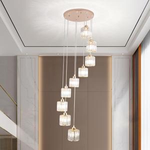 High Ceilings Long Chandeliers Modern Crystal Pendant Light Raindrop Drop Lamp Hanging Chandeliers Flush Mount Lighting Fixtures for Staircase Foyer Entryway Gold 9 Lights, large