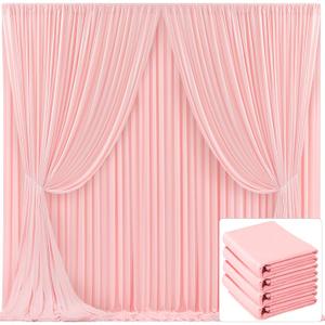 4 Panels Blush Pink Backdrop Curtain for Parties Pink Wrinkle Free 20ft x 10ft Backdrop Drapes for Baby Shower Wedding Birthday Photo Gender Reveal Photography Polyester Fabric Background Decoration