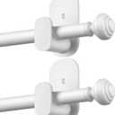 KAMANINA Curtain Rods No Drilling for Windows 32 to 86 Inches, 5/8 Inch Renter Friendly Curain Rod without Drilling with 3M Adhesive Brackets, White 2 Pack