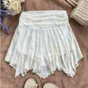 Floerns Women's High Waisted Asymmetrical Ruffle Skirts Ruched Flowy Mini Skirts (White, L)