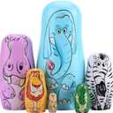 Yoption 6 Pcs Russian Nestingdolls, Handmade Wooden Matryoshkadoll Animal Nestingdoll Set for Christmas Birthday Gift Party Home Decorations (Blue Elephant)